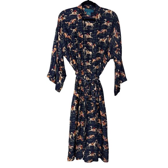 Enamels 100% Silk Robe Kimono Vintage Equestrian Horse Print One Size - Picture 3 of 7